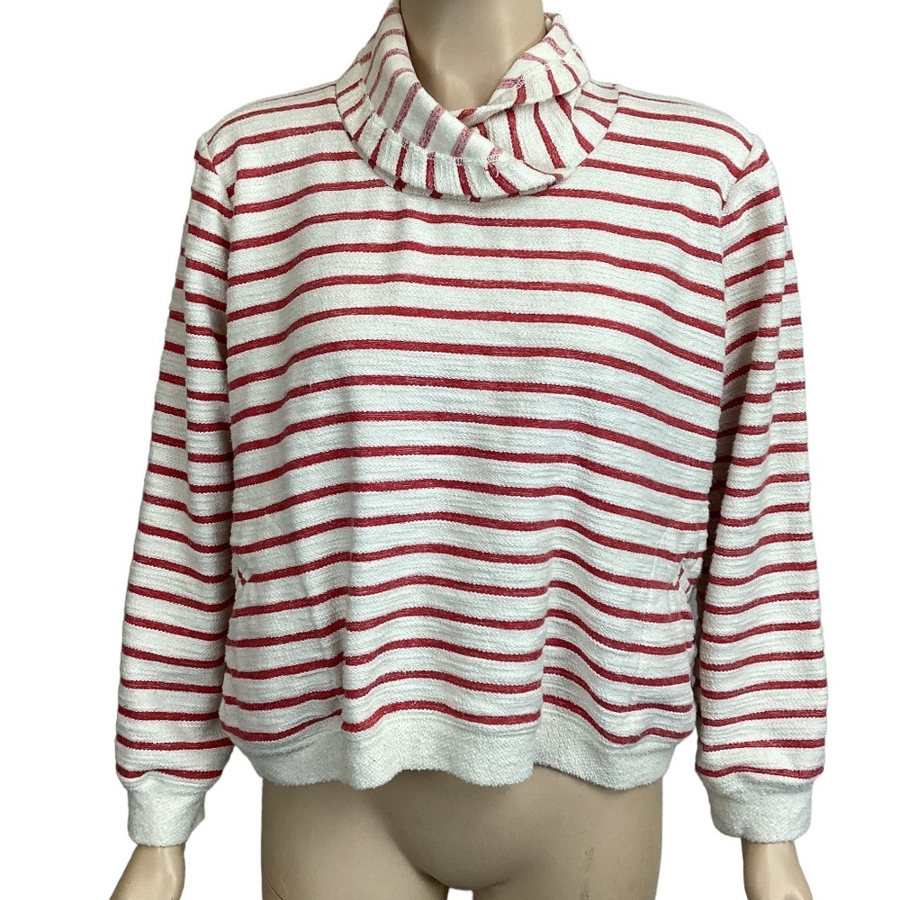 Gibson coral striped turtleneck‎ cropped sweatshirt size large
